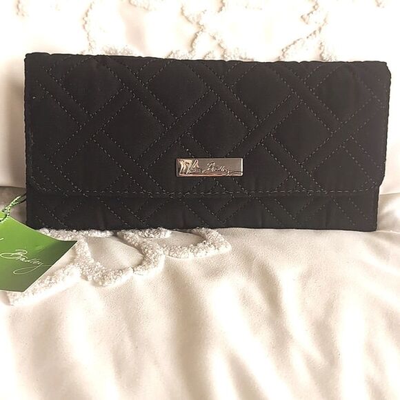 Vera Bradley Trifold Wallet Black Quilted Slim Sleek Clutch Microfiber NWT - Picture 17 of 17
